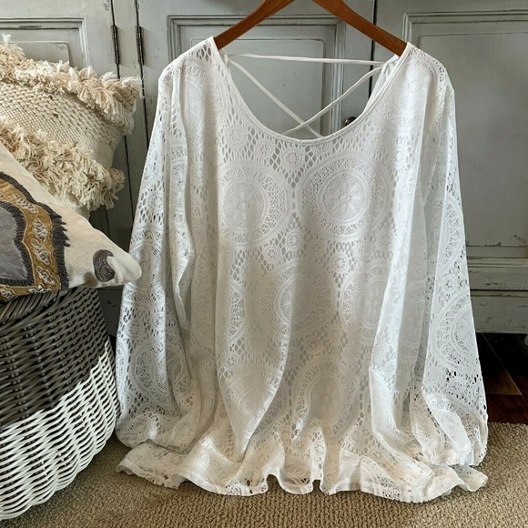 Last One! 2X Lace Long Sleeve Tunic Top Blouse - Picture 4 of 8